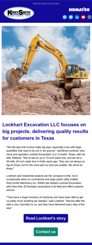 An email example showcasing a construction company Lockhart Excavation LLC