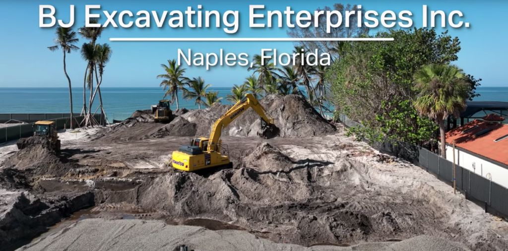 A Komatsu excavator owned by BJ Enterprises Inc. in Naples, Florida