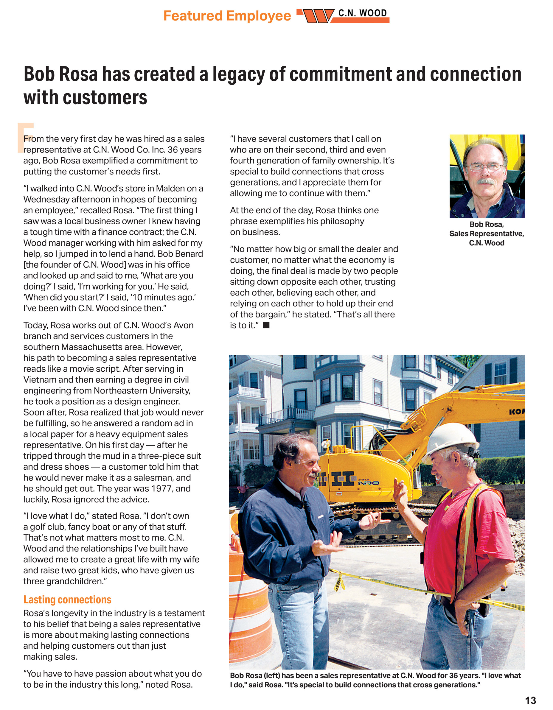 A magazine article featuring an employee, Bob Rosa.