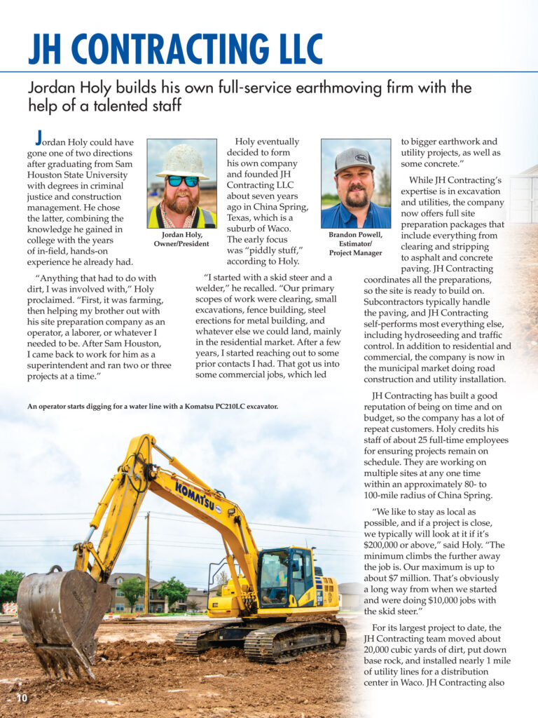 Page 1 of a magazine article featuring JH Contracting LLC