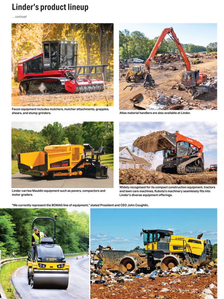 Page 3 of a magazine article featuring Linder Industrial Machinery Company for their 70th anniversary