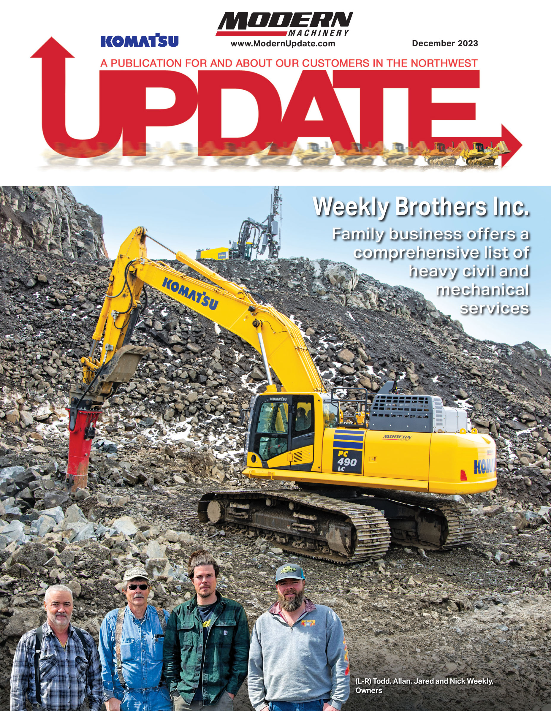Content creation example of the front cover of a Modern Update magazine featuring Weekly Brothers Inc.