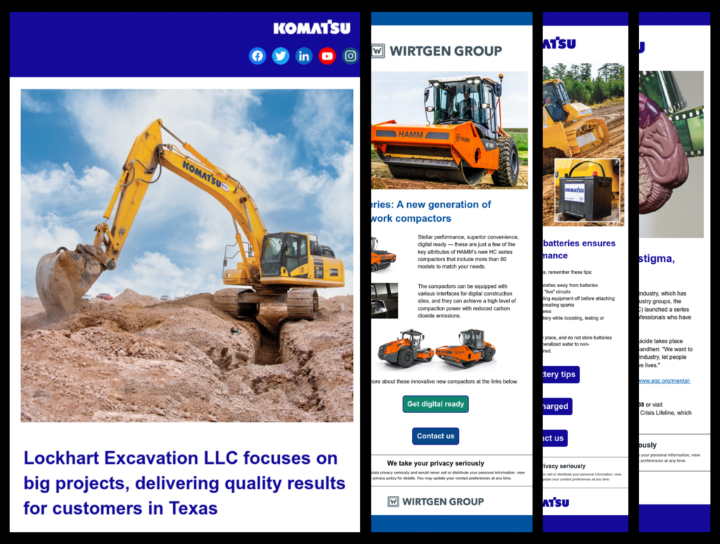 Examples of emails showcasing a construction companies and HAMM rollers
